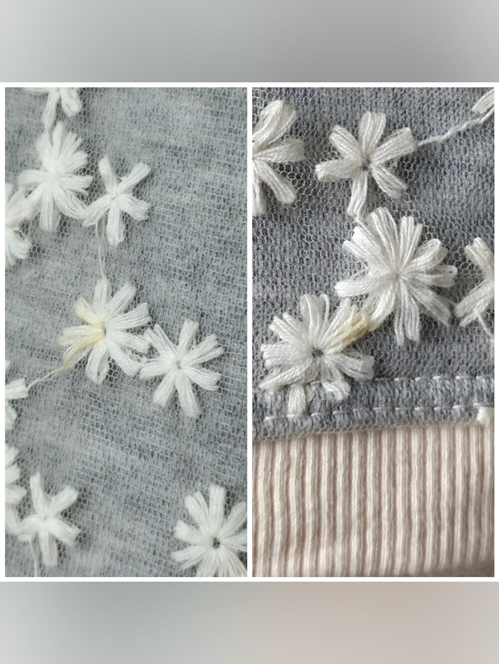 AMADI x ANTHROPOLOGIE Applique Floral Flutter Short Sleeve Top White&Gray Small - Picture 8 of 8